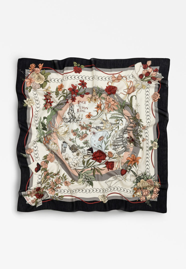 ONCE UPON A LOVE PATTERNED FLOSS VISCOSE SCARF BLACK PASSION