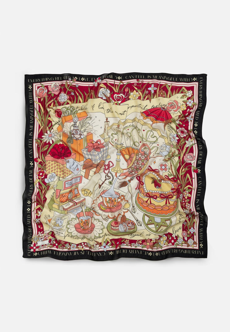 A CINDERELLA’S DREAM PATTERNED FLOSS VISCOSE SCARF BLACK SWAN