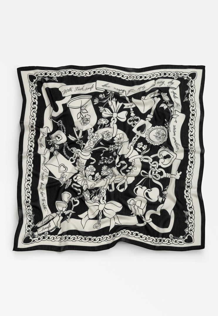 ETERNAL LOVE PATTERNED FLOSS VISCOSE SCARF BLACK