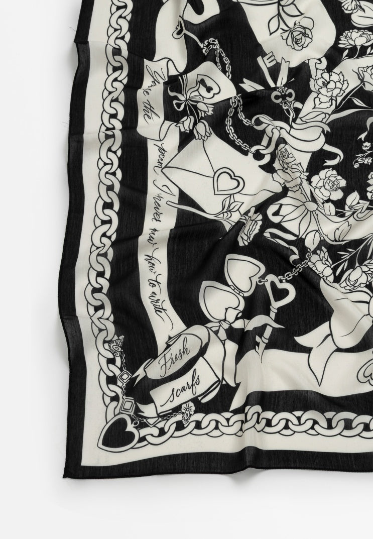 ETERNAL LOVE PATTERNED FLOSS VISCOSE SCARF BLACK