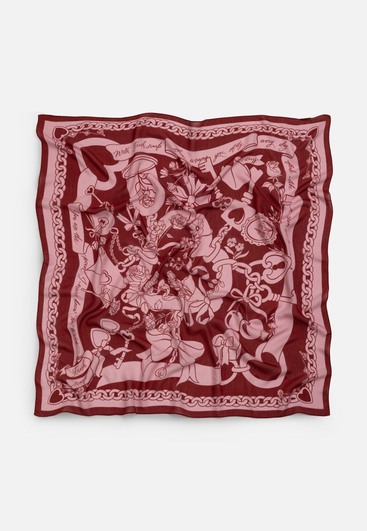 ETERNAL LOVE PATTERNED FLOSS VISCOSE SCARF PINK ROSE