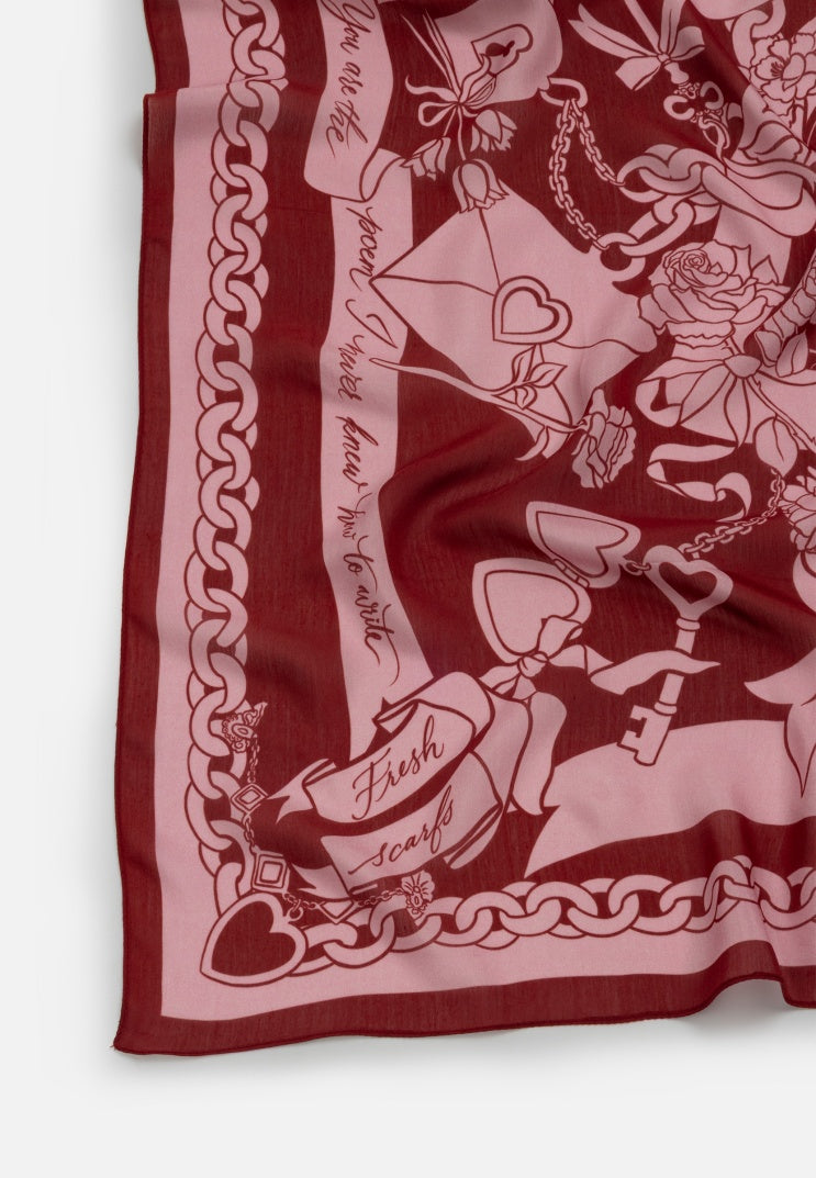 ETERNAL LOVE PATTERNED FLOSS VISCOSE SCARF PINK ROSE