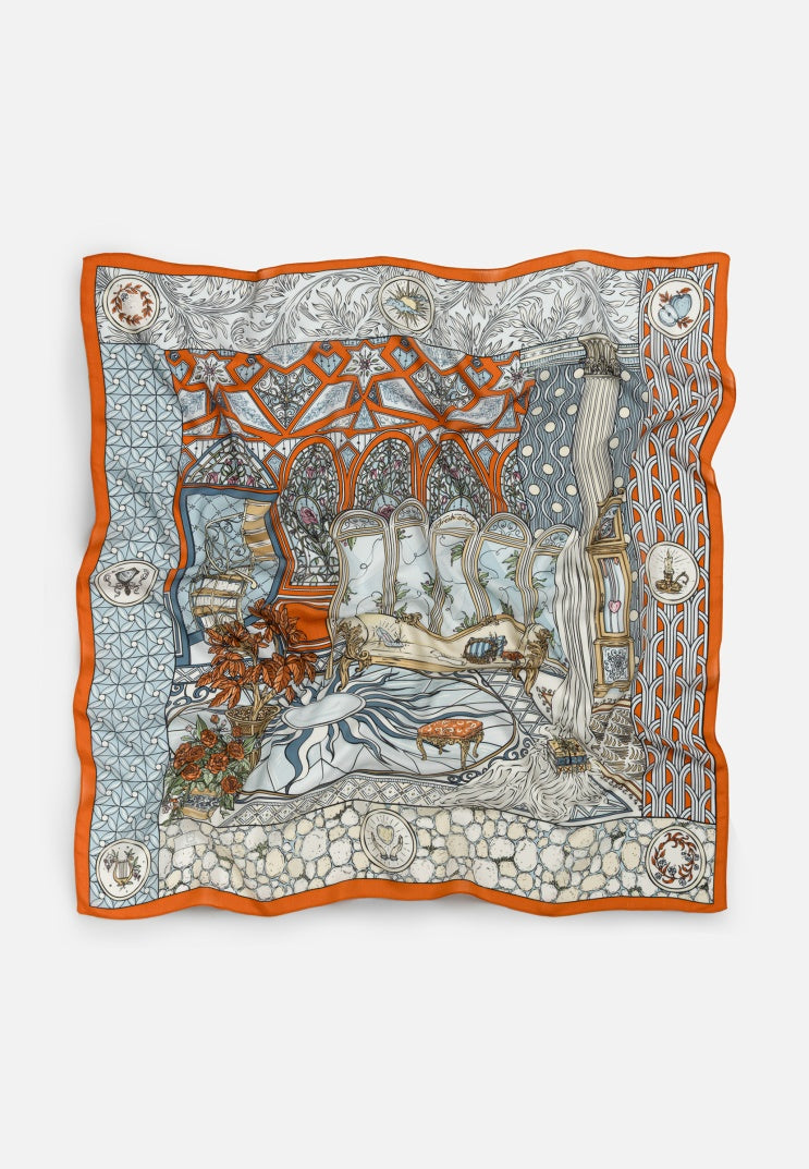 PRECIOUS PARADISE PATTERNED FLOSS VISCOSE SCARF BURNT ORANGE