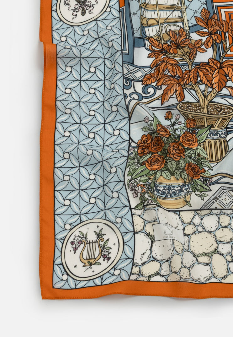 PRECIOUS PARADISE PATTERNED FLOSS VISCOSE SCARF BURNT ORANGE