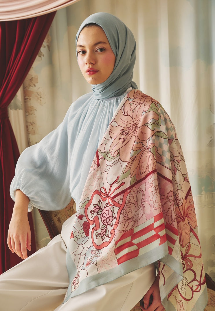 TALES OF LOVE PATTERNED FLOSS VISCOSE SCARF BLUSH