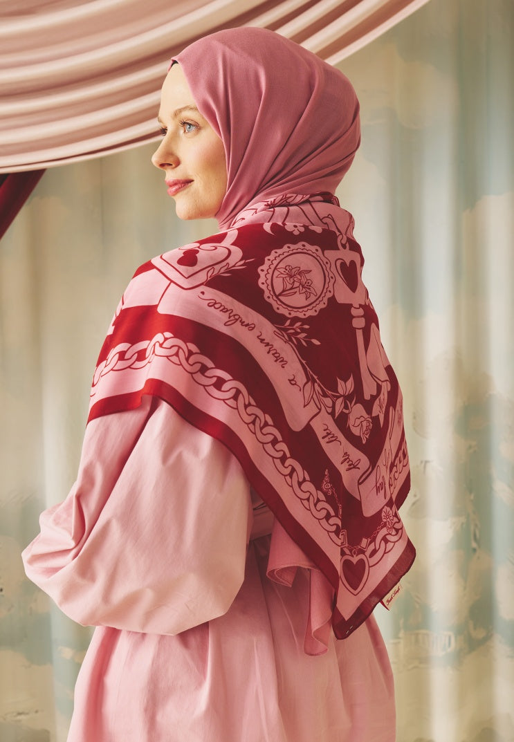 ETERNAL LOVE PATTERNED FLOSS VISCOSE SCARF PINK ROSE