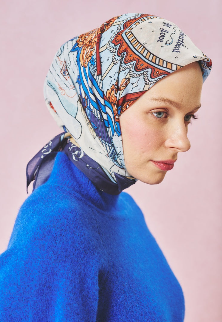 BEAUTY AND THE BEAST PATTERNED FLOSS VISCOSE SCARF MIDNIGHT BLUE