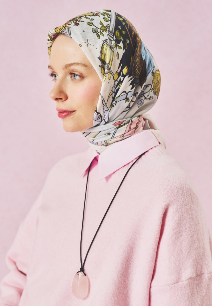 ENCHANTED MELODY PATTERNED FLOSS VISCOSE SCARF PASTEL DREAM