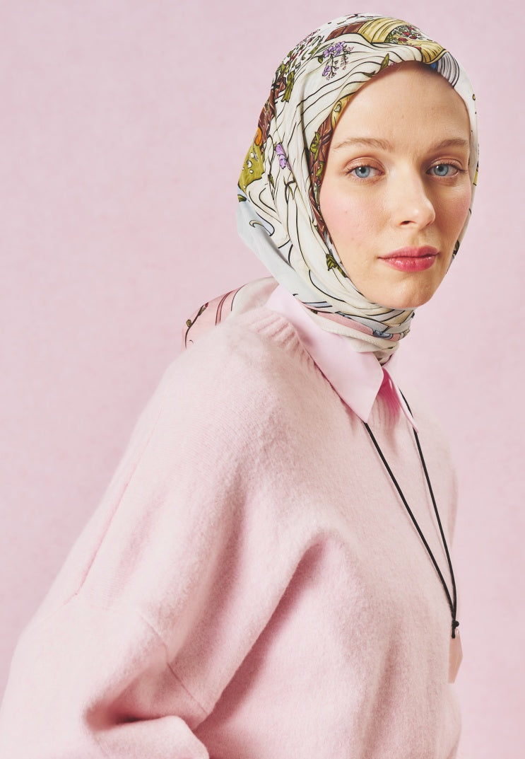 ENCHANTED MELODY PATTERNED FLOSS VISCOSE SCARF PASTEL DREAM