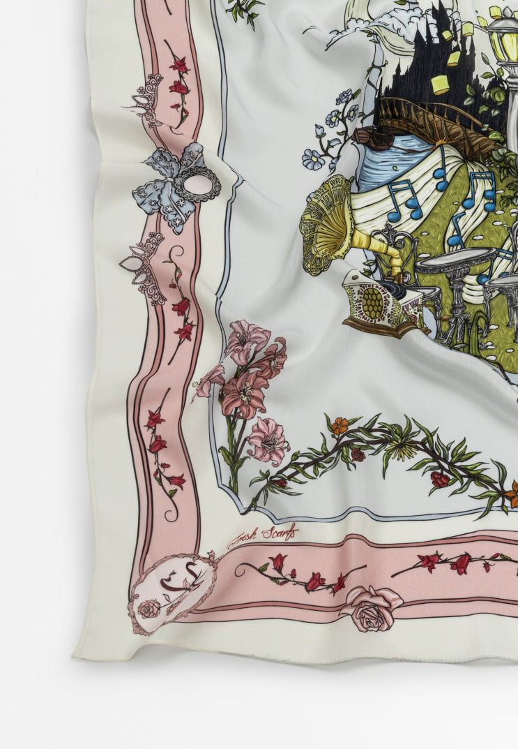 ENCHANTED MELODY PATTERNED FLOSS VISCOSE SCARF PASTEL DREAM