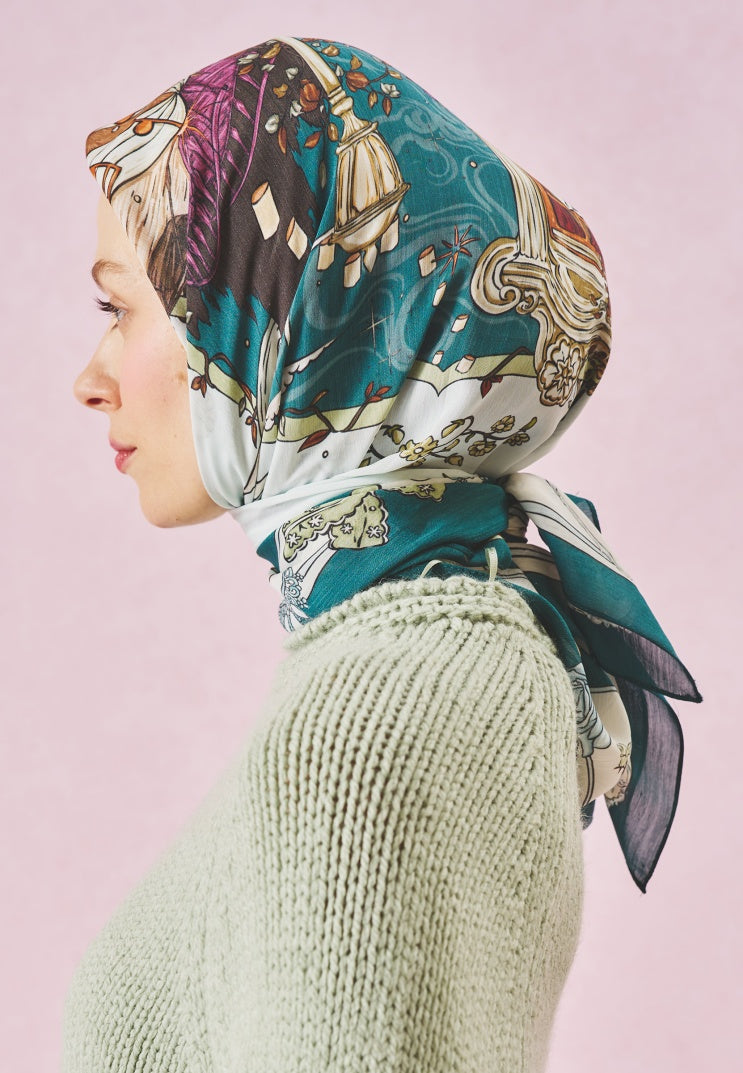 ENCHANTED MELODY PATTERNED FLOSS VISCOSE SCARF DEEP FOREST