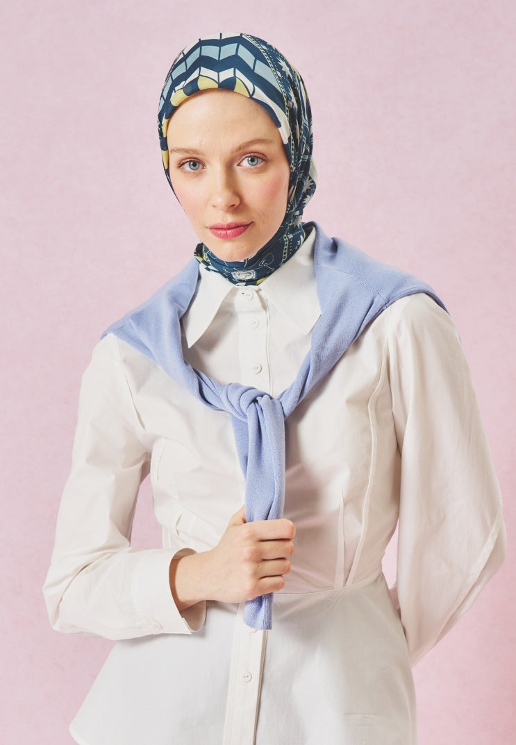 LITTLE LOVE DREAM PATTERNED FLOSS VISCOSE SCARF OCEAN BLUE