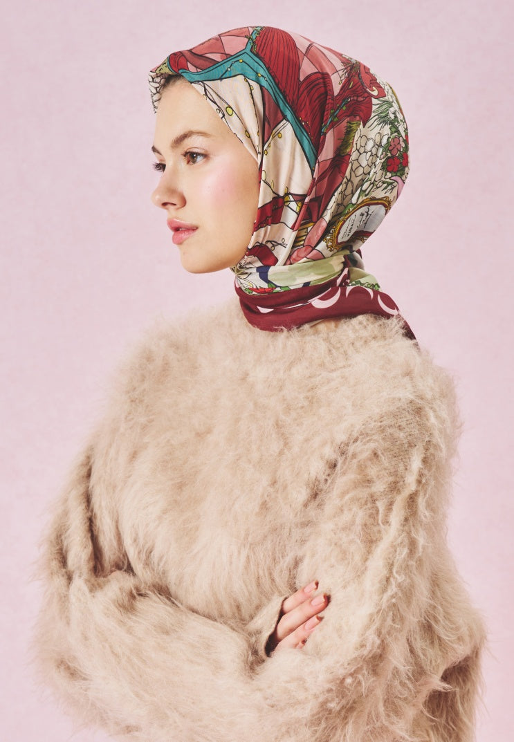 STARLIGHT HARMONY PATTERNED FLOSS VISCOSE SCARF SWEET CHERRY