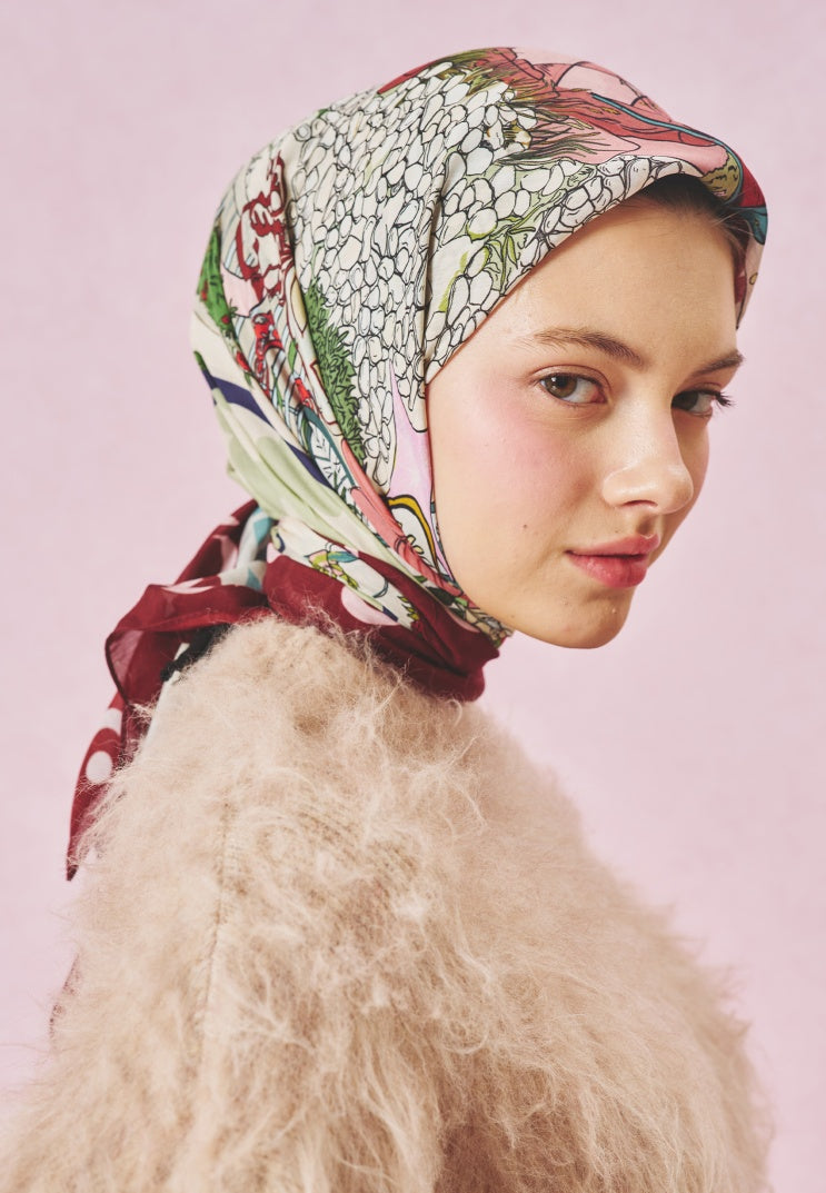STARLIGHT HARMONY PATTERNED FLOSS VISCOSE SCARF SWEET CHERRY