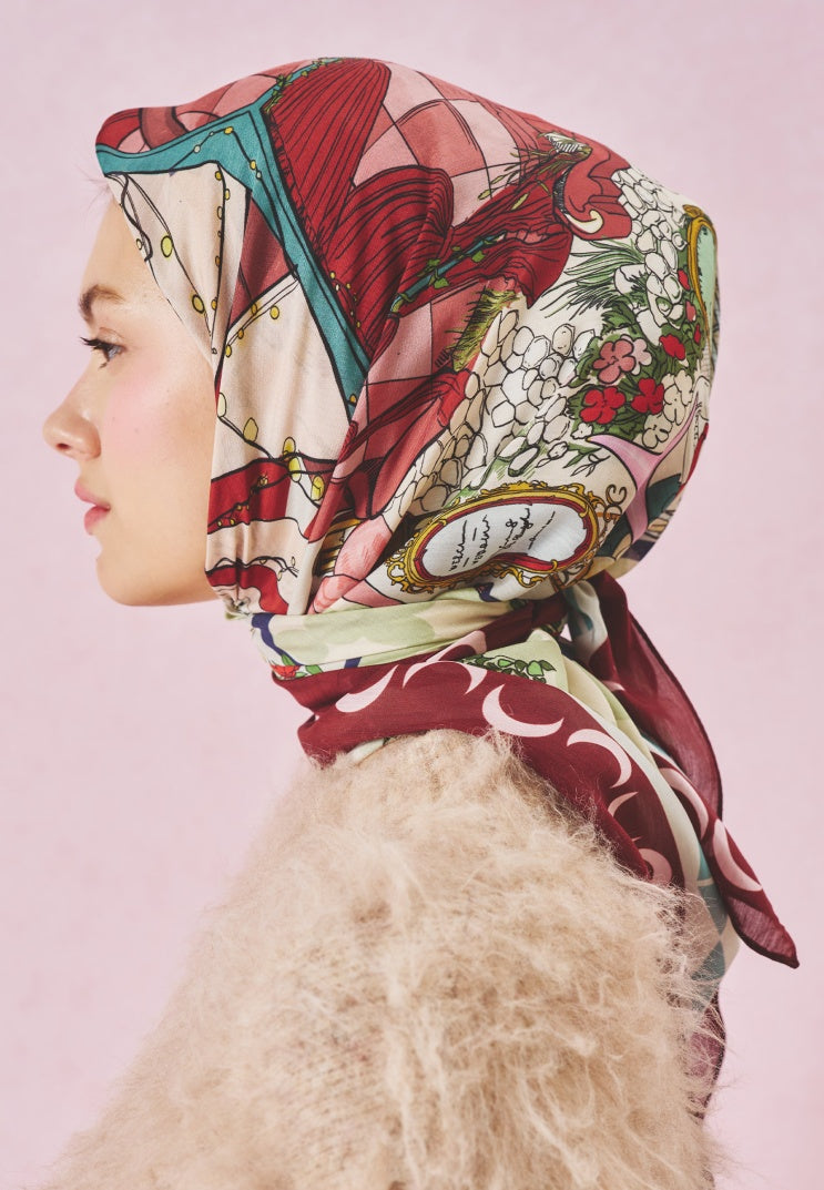 STARLIGHT HARMONY PATTERNED FLOSS VISCOSE SCARF SWEET CHERRY