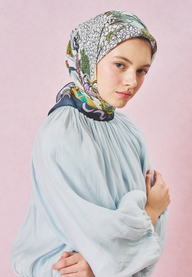 STARLIGHT HARMONY PATTERNED FLOSS VISCOSE SCARF OCEAN BLUE