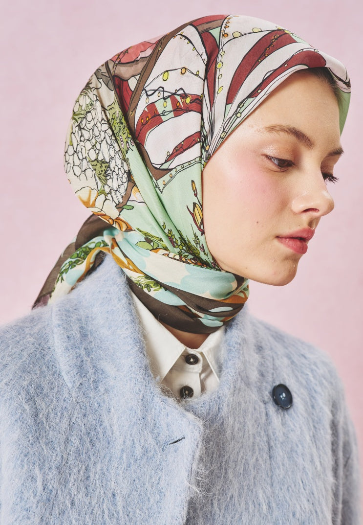 STARLIGHT HARMONY PATTERNED FLOSS VISCOSE SCARF SECRET FOREST