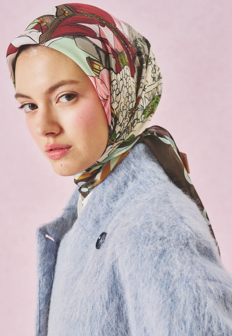 STARLIGHT HARMONY PATTERNED FLOSS VISCOSE SCARF SECRET FOREST