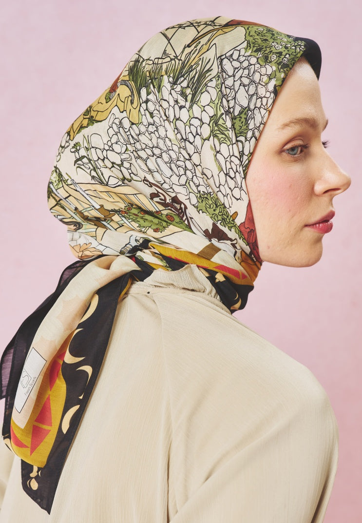 STARLIGHT HARMONY PATTERNED FLOSS VISCOSE SCARF ECLIPSE