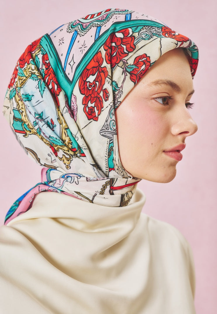BEAUTY AND THE BEAST PATTERNED FLOSS VISCOSE SCARF DREAMY PINK