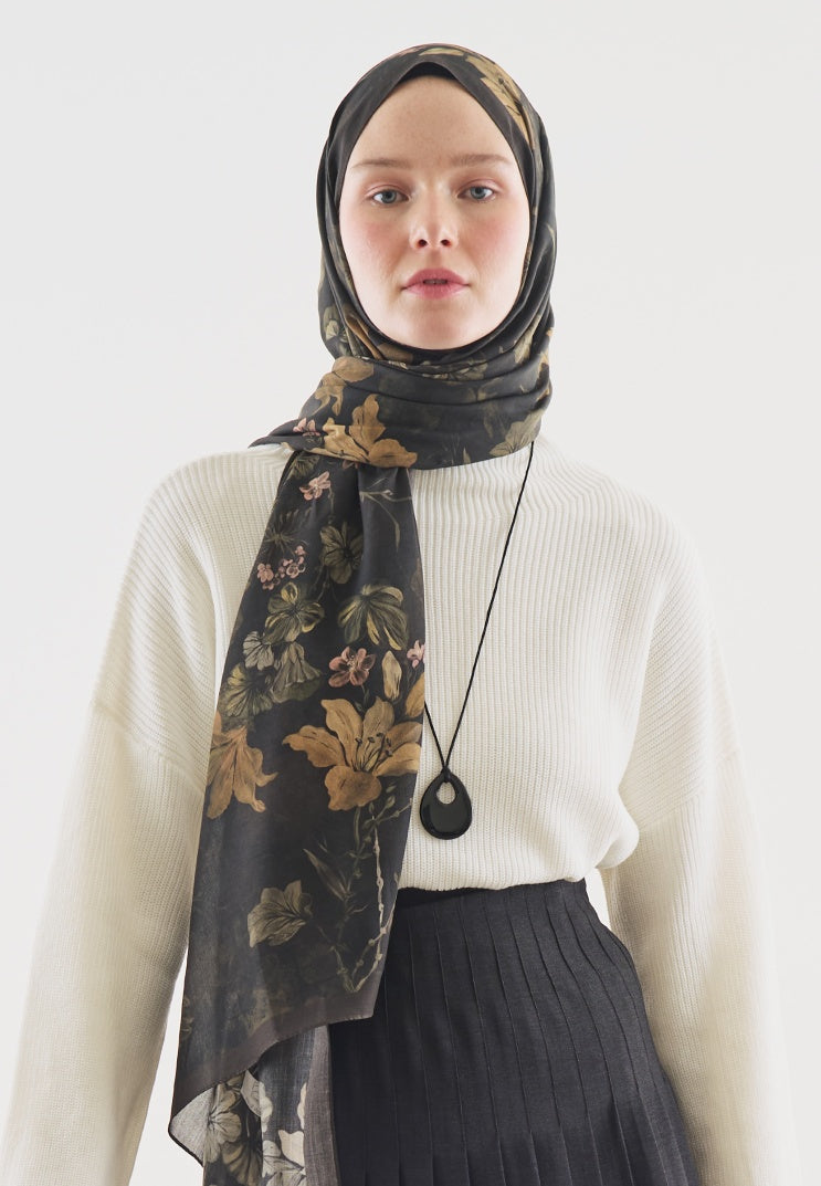FALL BREEZE PATTERNED COTTON VISCOSE HIJAB BROWN