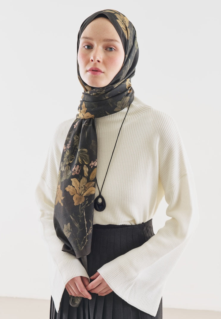 FALL BREEZE PATTERNED COTTON VISCOSE HIJAB BROWN