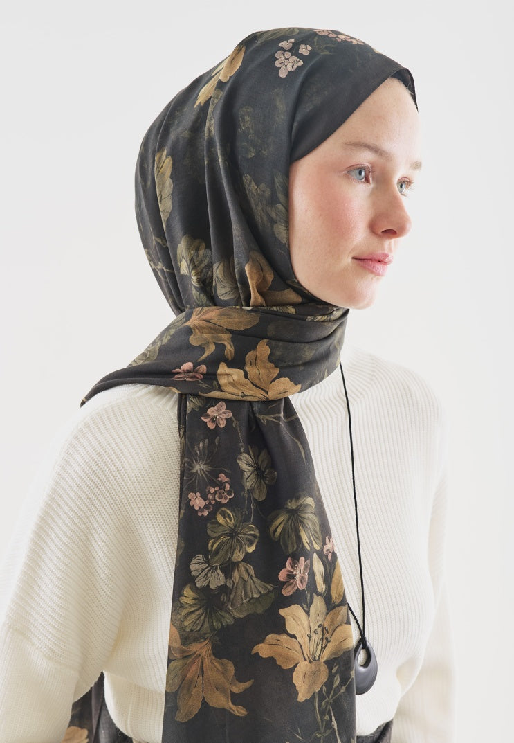 FALL BREEZE PATTERNED COTTON VISCOSE HIJAB BROWN