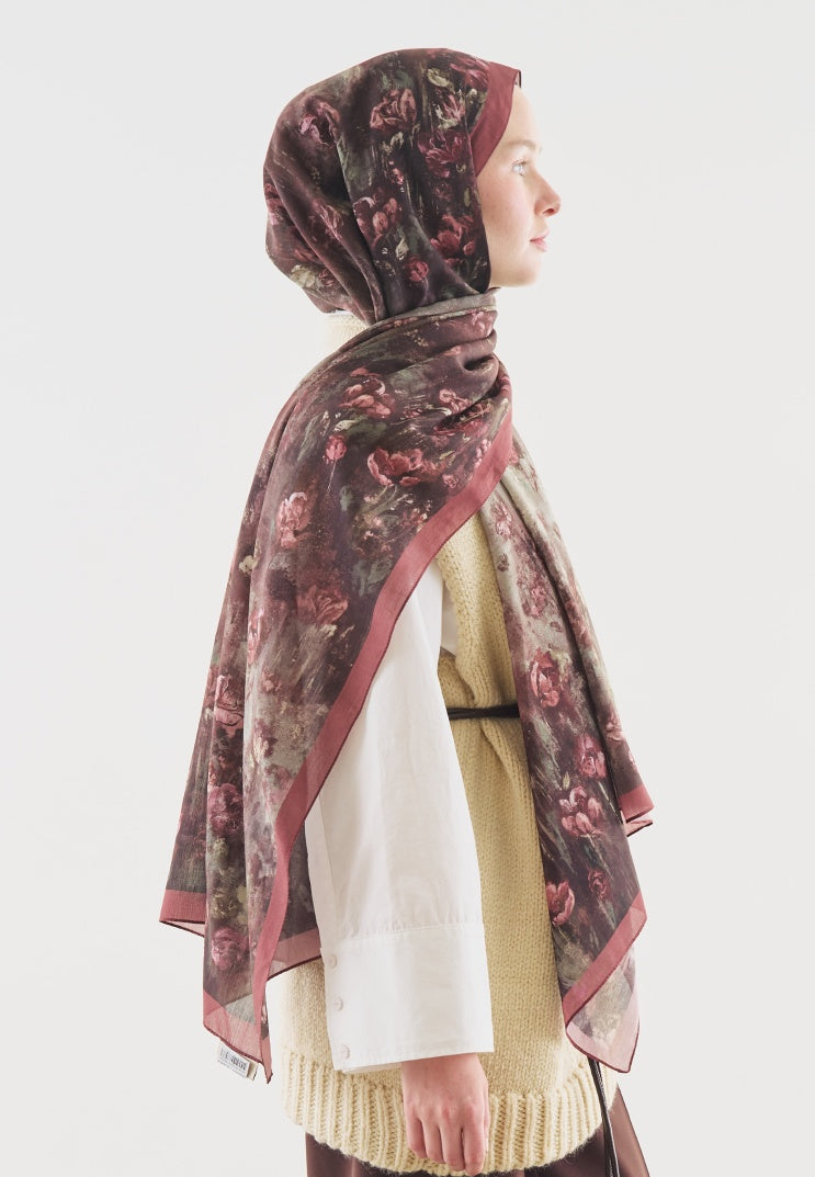 EVELYNE PATTERNED COTTON VISCOSE HIJAB DUSTY ROSE