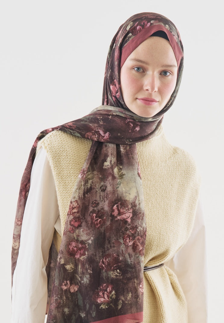 EVELYNE PATTERNED COTTON VISCOSE HIJAB DUSTY ROSE