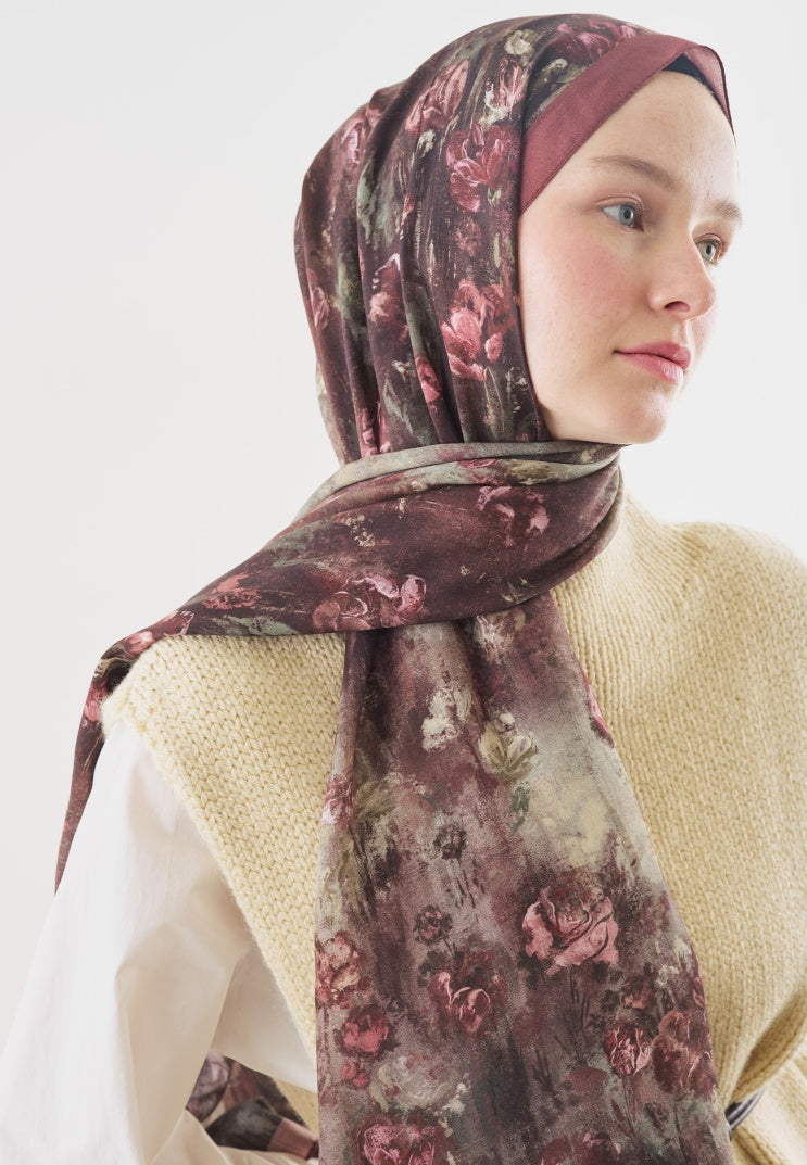 EVELYNE PATTERNED COTTON VISCOSE HIJAB DUSTY ROSE