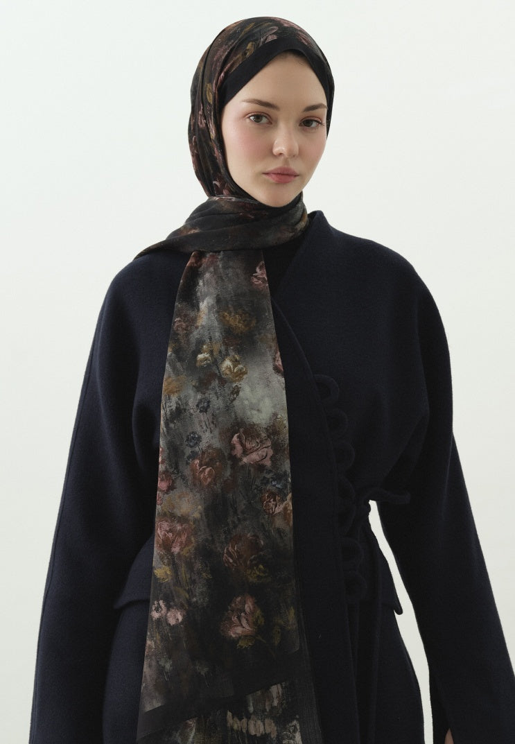 EVELYNE PATTERNED COTTON VISCOSE HIJAB ANTHRACITE