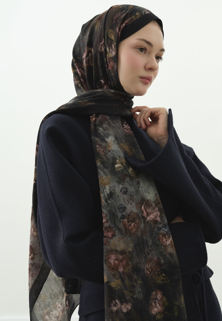 EVELYNE PATTERNED COTTON VISCOSE HIJAB ANTHRACITE
