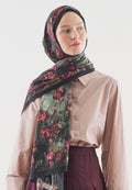 EVELYNE PATTERNED COTTON VISCOSE HIJAB DARK GREEN