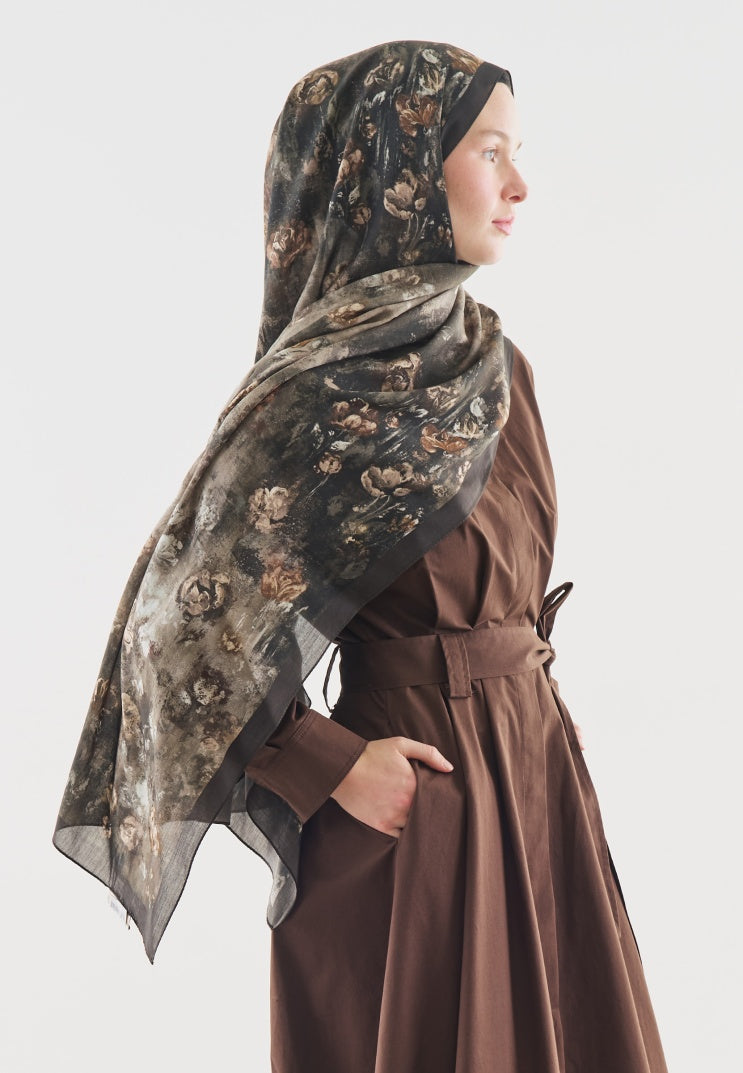 EVELYNE PATTERNED COTTON VISCOSE HIJAB MINK