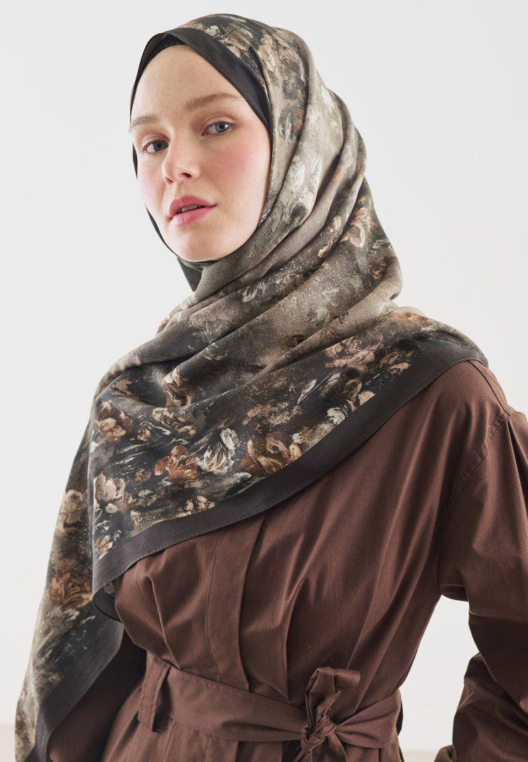 EVELYNE PATTERNED COTTON VISCOSE HIJAB MINK