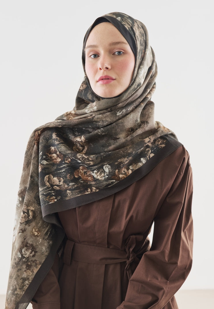 EVELYNE PATTERNED COTTON VISCOSE HIJAB MINK