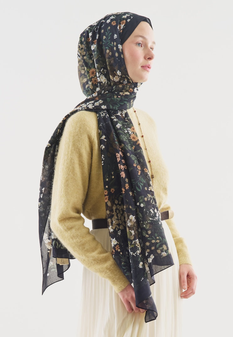 AVRIL PATTERNED COTTON VISCOSE HIJAB BLACK
