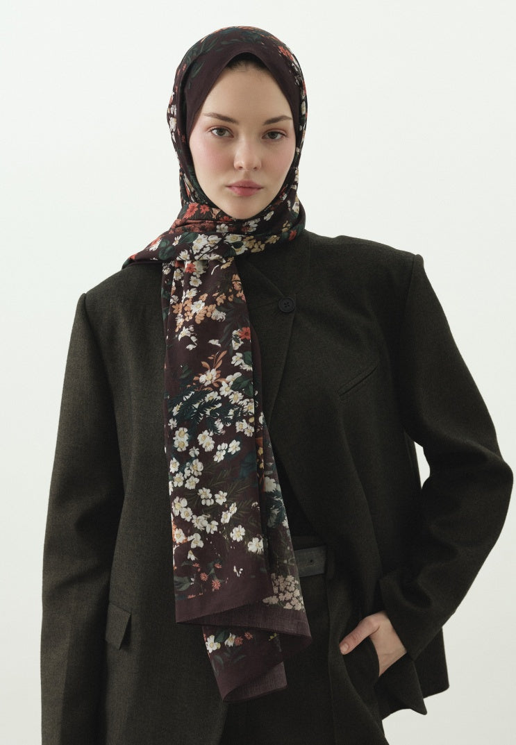 AVRIL PATTERNED COTTON VISCOSE HIJAB BARK
