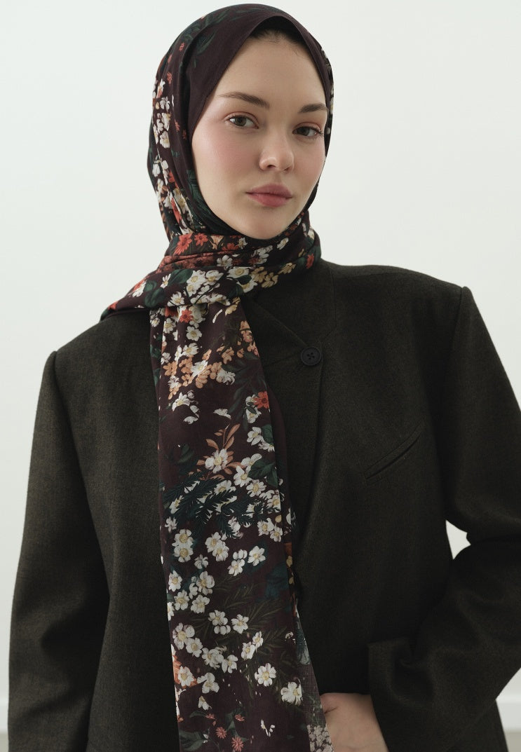 AVRIL PATTERNED COTTON VISCOSE HIJAB BARK