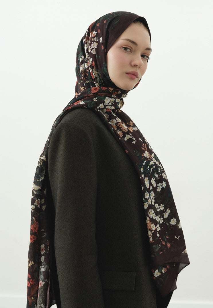 AVRIL PATTERNED COTTON VISCOSE HIJAB BARK