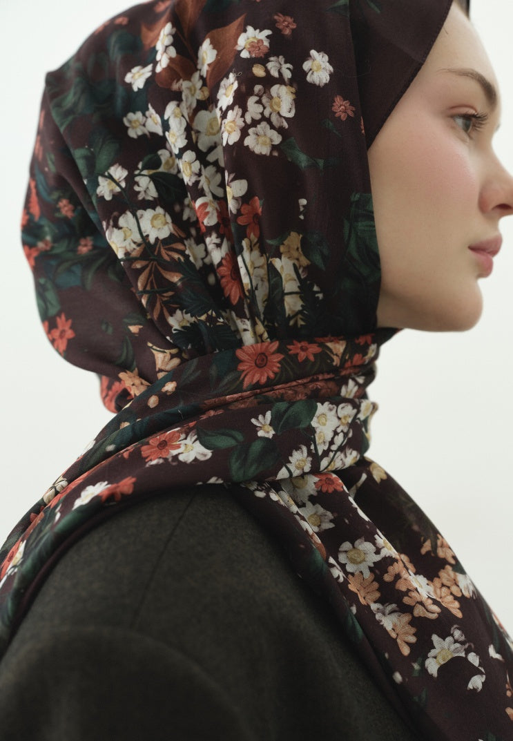 AVRIL PATTERNED COTTON VISCOSE HIJAB BARK