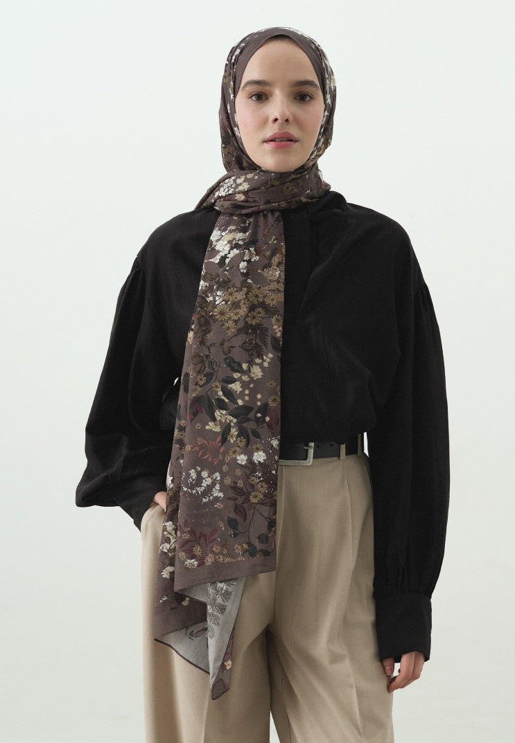 AVRIL PATTERNED COTTON VISCOSE HIJAB SMOKE GRAY