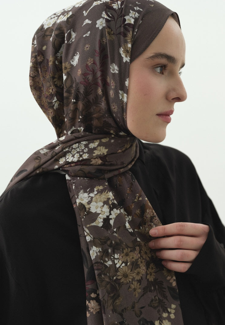 AVRIL PATTERNED COTTON VISCOSE HIJAB SMOKE GRAY