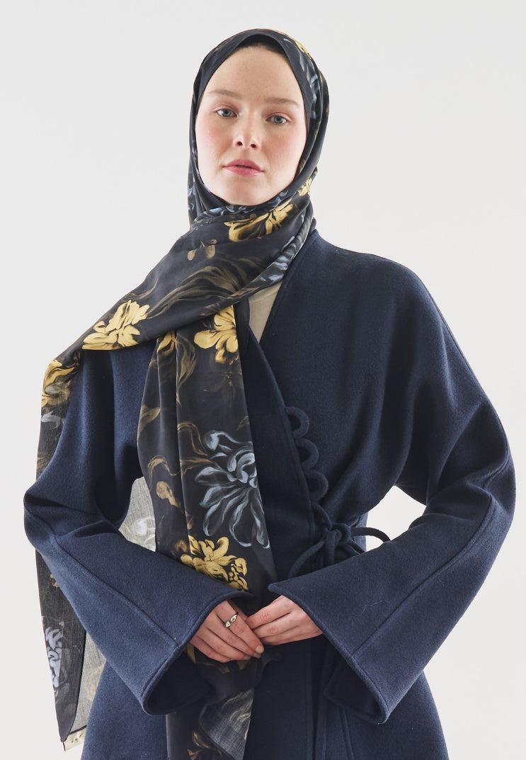 NORAH PATTERNED COTTON VISCOSE HIJAB BLACK