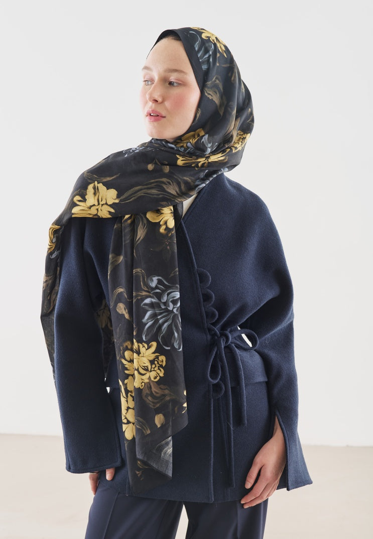 NORAH PATTERNED COTTON VISCOSE HIJAB BLACK