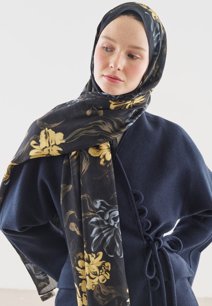 NORAH PATTERNED COTTON VISCOSE HIJAB BLACK