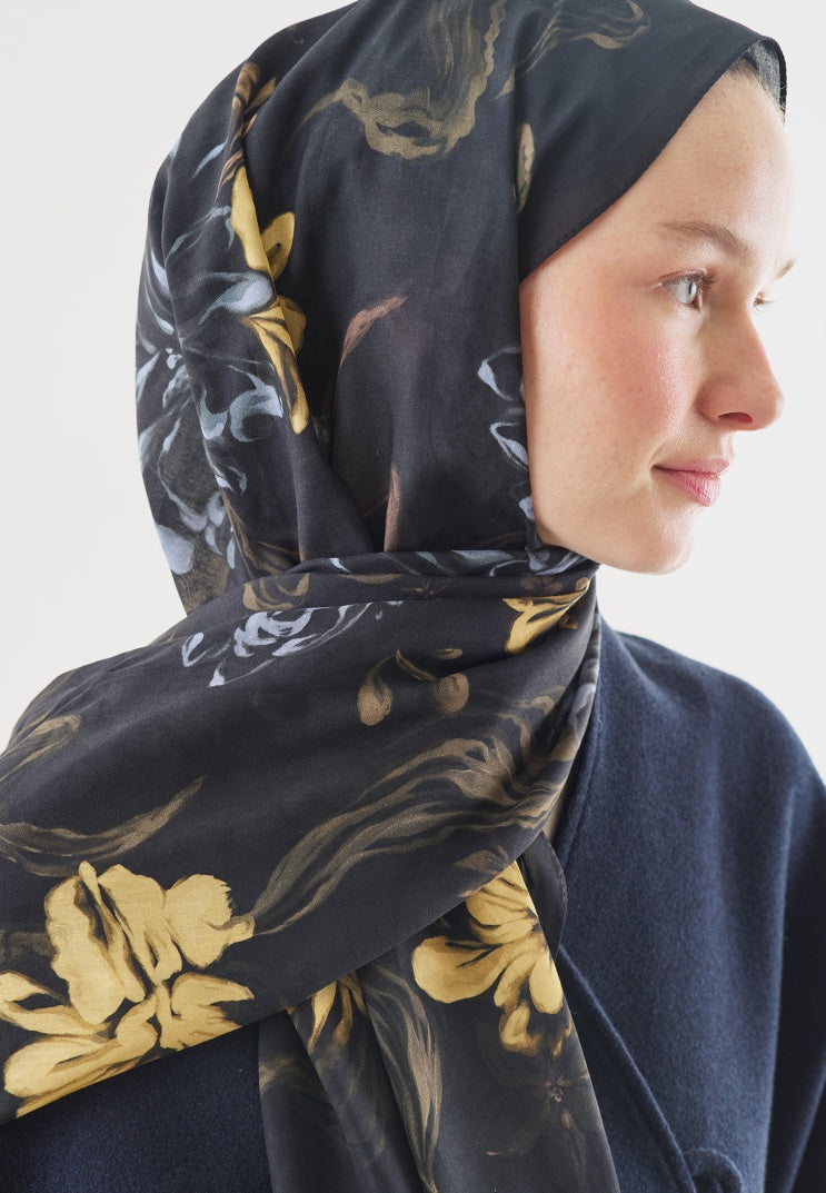 NORAH PATTERNED COTTON VISCOSE HIJAB BLACK