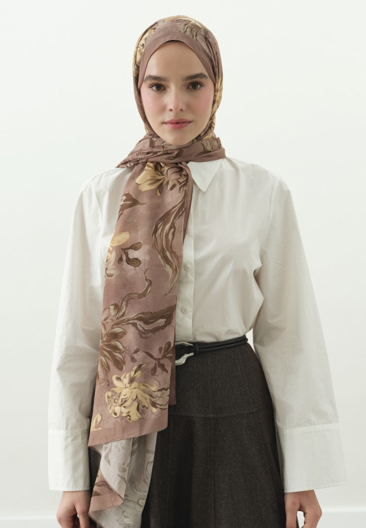NORAH PATTERNED COTTON VISCOSE HIJAB DUSTY ROSE