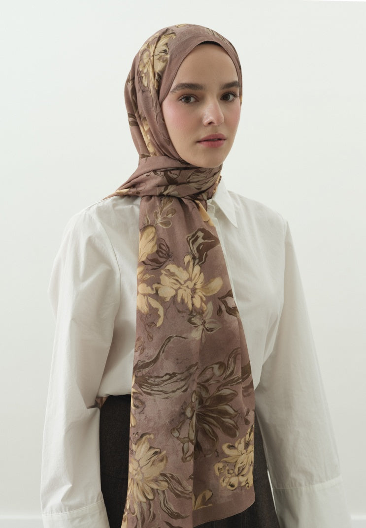 NORAH PATTERNED COTTON VISCOSE HIJAB DUSTY ROSE