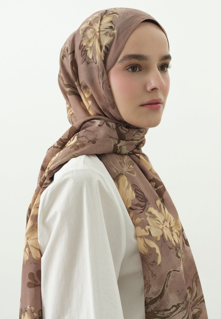 NORAH PATTERNED COTTON VISCOSE HIJAB DUSTY ROSE